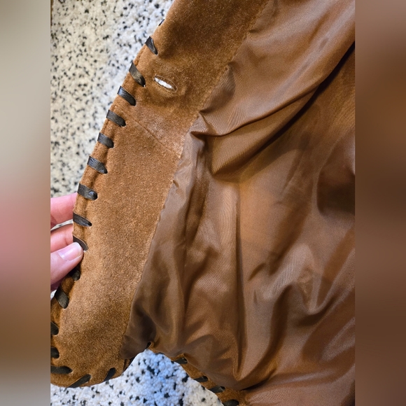 Wear On Earth brand. Leather jacket/ blazer. Size Med. 2 pockets. Metal button. - Picture 7 of 13